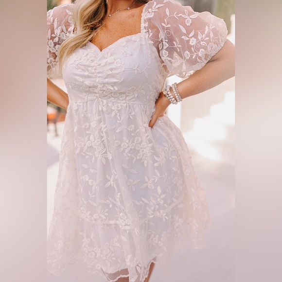 Shop Impressions Embroidered Mini Dress Cream - Picture 5 of 5